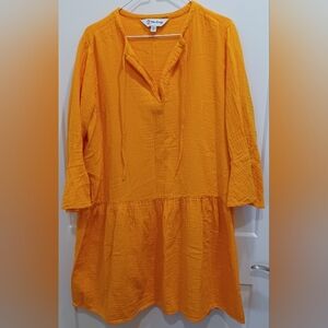 " The Drop" Womens XL Bright Orange Tunic Dress, Cotton, Boho, Fall.
